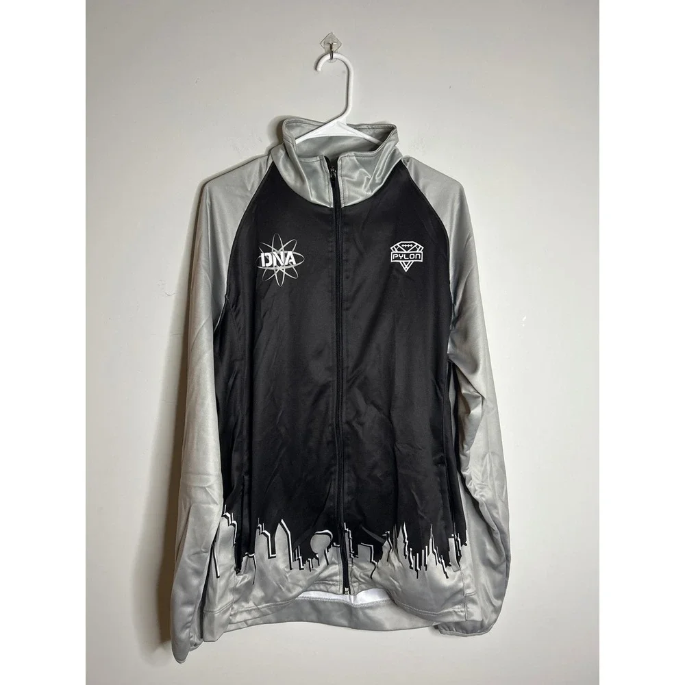Pylon Black Gray DNA Skyline Track Jacket Zipper Pockets Mens XL